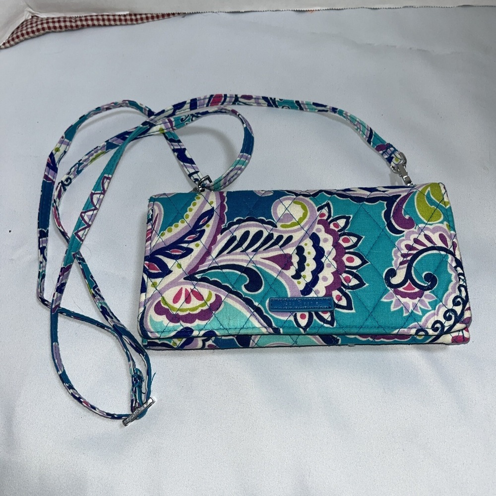 Vera Bradley All In One RFD Crossbody in Blue Purple Paisley Multi Compartment